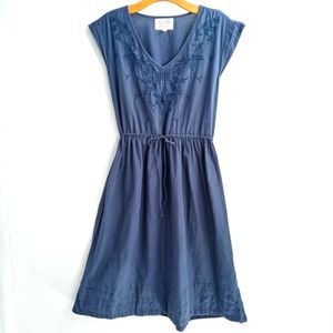 Lazy‎ Bones Navy Cotton Embroidered Cap Sleeve Dress